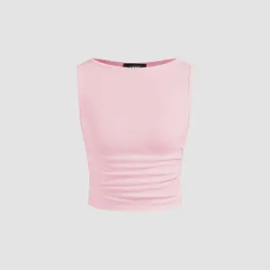 Cider [10 colors, size 0-26] Boat Neck Ruched Solid Crop Tank Top