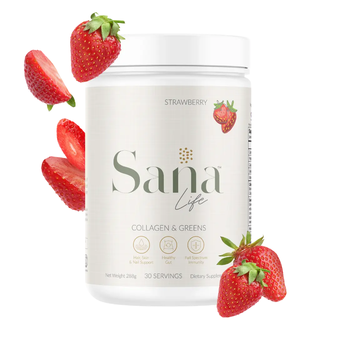 Sana Life Collagen & Greens Powder, Multi-Collagen Supplement with Hyaluronic Acid for Skin, Hair, Nail & Gut Health - 30 Servings (Strawberry) collagen