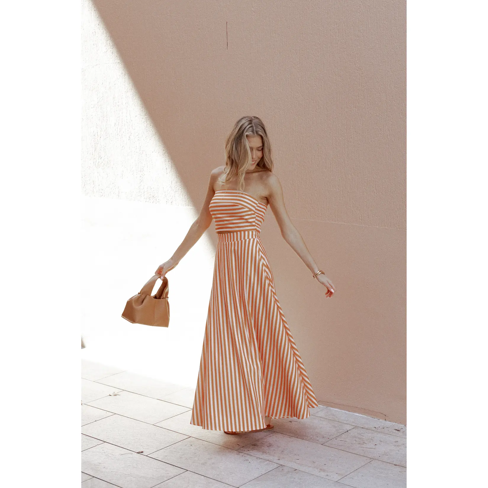 Serafina Two Piece Set - Orange Beige Stripe