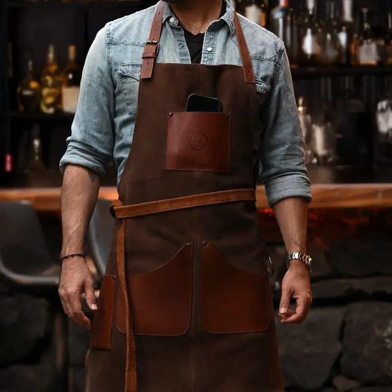 Premium Collection. Professional Chef Genuine leather Apron, pockets, adjustable straps, one size fits all.  Black or Brown Leather