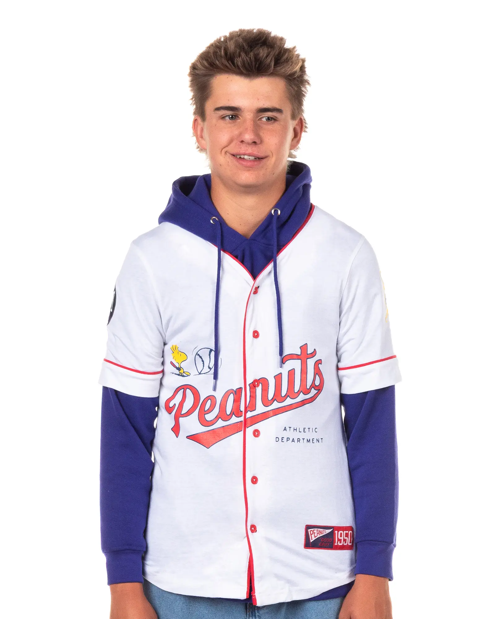 Peanuts Sweatshirt Men's Snoopy and Woodstock #50 Baseball Jersey Hoodie