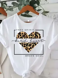 Plus Size, Valentine's Day Themed Heart Print Women's T-shirt, Lightweight, Short Sleeves and Round Neck, the Perfect Casual Top