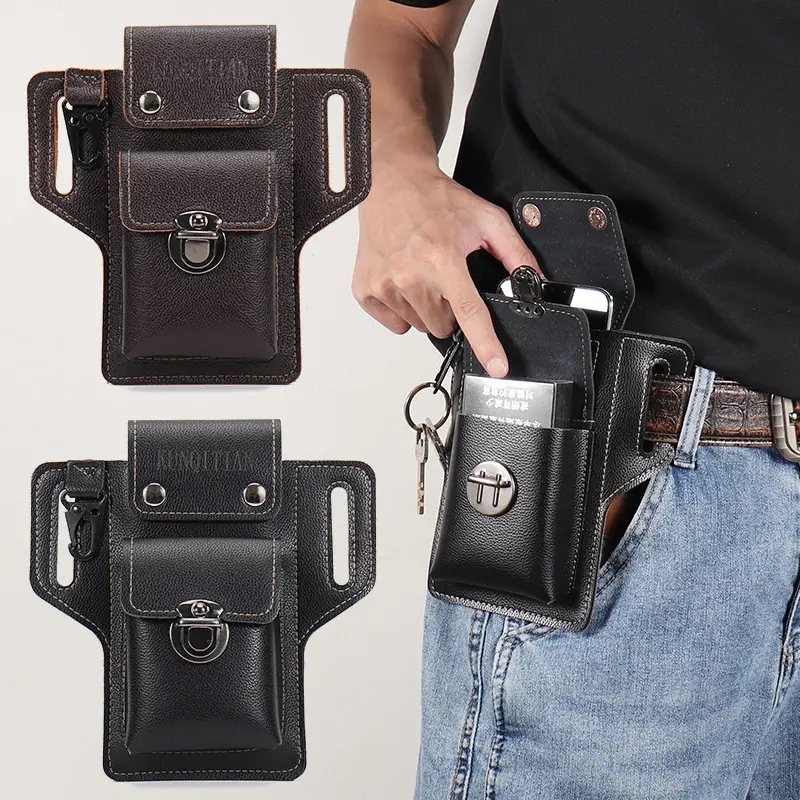 Hands-Free Leather Belt Phone Holster Phone Bag | Fits iPhone & Samsung Under 6.3” | Travel Essential Zip Pouch for Men & Women