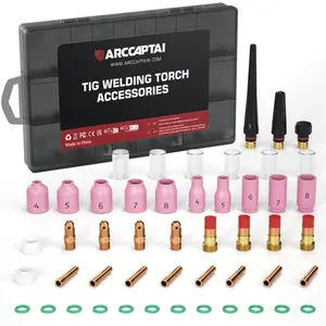 ARCCAPTAIN TIG Welding Torch Accessories kit 49 Pcs Alumina Nozzle Collets Body Stubby Gas Lens #10 Glass Cup consumables Kit For WP-17/18/26-black