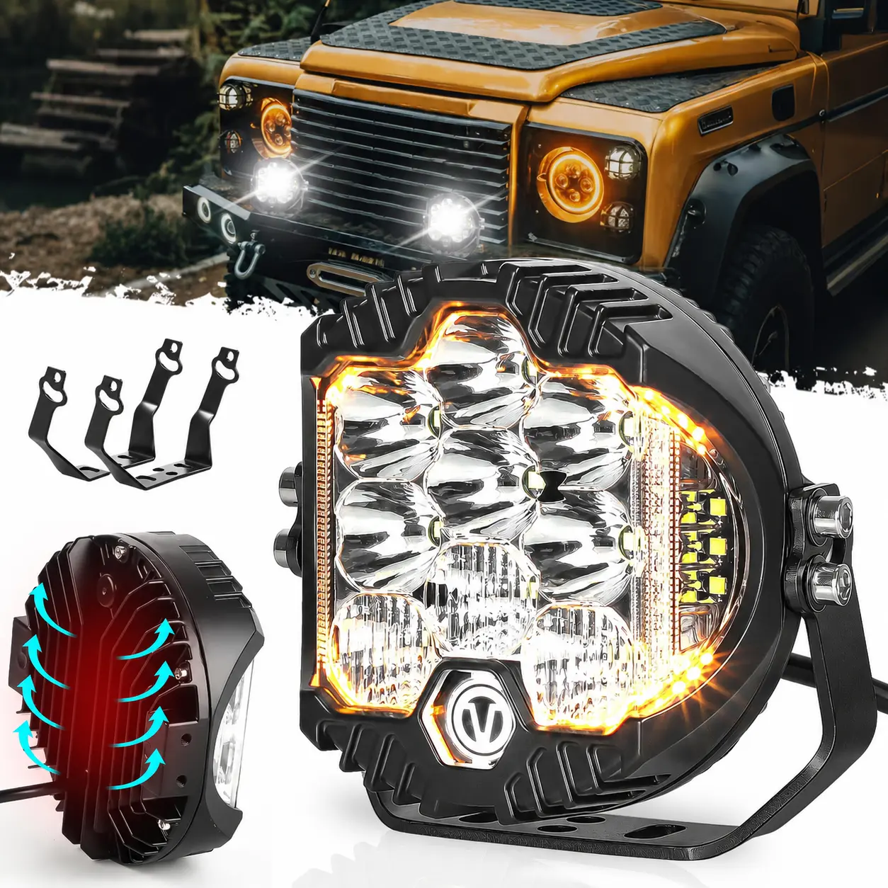 DIBMS 5 Inch 50W LED Driving Light, 5000LM Offroad Light IP67 Waterproof Round Work Light Spot Flood Combo for Wrangler, ATV, SUV, UTV, Trucks, Pickup, 4x4, F150 - Pack of 1,car accessories,truck accessories,car stuff,cool car stuff,cool car stuff