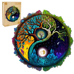 Yin Yang & Tree of Life - 4(L,300pcs,13.8*13.8in) Wooden Jigsaw Puzzle for Adults and Kids Unique Shape Animal Wood Puzzles Challenging Puzzle, Family Game Creative Gifts，Laser-Cut Durable HDF Wood Puzzle