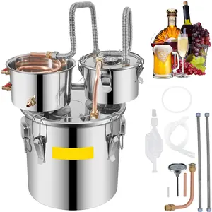 Alcohol Still Kit, 3 Gallon Capacity, Stainless Steel Distiller With Copper Tube, Built-In Thermometer And Water Pump, Double Thumper Keg Home Brewing Set For DIY Whiskey Wine Brandy Moonshine