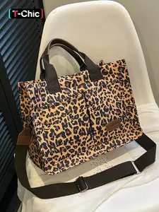 Fashion Leopard Pattern Adjustable Crossbody Tote Bag, Casual Letters Patched Decor Shoulder Bag for Women, Trendy All-match Commuter Bag, Handbag Shoulder Bag, Fashionable Shoulder Bag, Fashionable Daily Crossbody