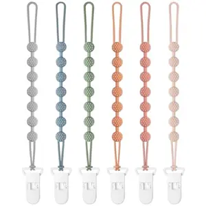 6 Pack Baby Pacifier Clip, Silicone Pacifier Clips Holder with One Piece Design, BPA Free, Soft Flexible Binky Clips with Texture for Baby Boy and Girl