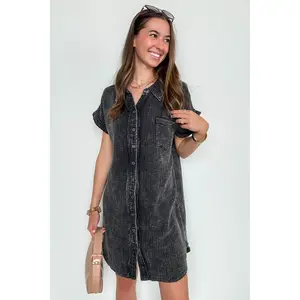Wild Honey Washed Double Gauze Button-Down Shirt Dress