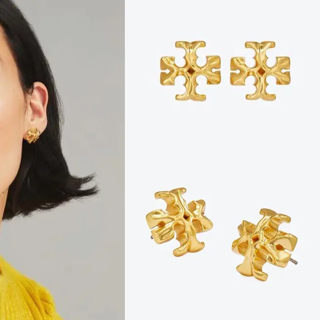 Tory Burch Women's Fashion Matte Finish Cross Logo Stud Earrings & Drop Earrings Set - Minimalist Stylish Dainty Ear Jewelry, Premium Ladies Versatile Accessory for Daily Wear, Party, Outing & Gifting