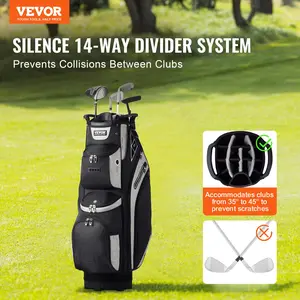 VEVOR Golf Cart Bag with 14 Way Organizer Divider Top,  36” 13 Pockets Premium Cart Bag, Durable Golf Bags with Handles & Dust Cover & Detachable Straps for Men & Women, Black Color-Block