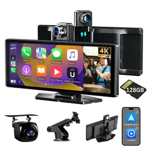 Cinandrow 10.26 Inch Portable Wireless CarPlay Android Auto Car Stereo 4K Dash Cam 2160p Backup Camera GPS Navigation Voice Control Mirror Link Smart Touchscreen Handsfree Calling Music Streaming Parking Assist Night Vision All Vehicles 2026 New Upgrade