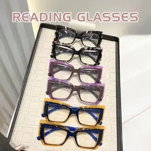 6PCS men's and women's fashionable retro square cat eye color blocked trendy high-definition reading reading reading reading reading reading reading glasses - elegant, artistic and simple PC material,+1.0 to+4.0 degrees, lightweight and durable, suitable