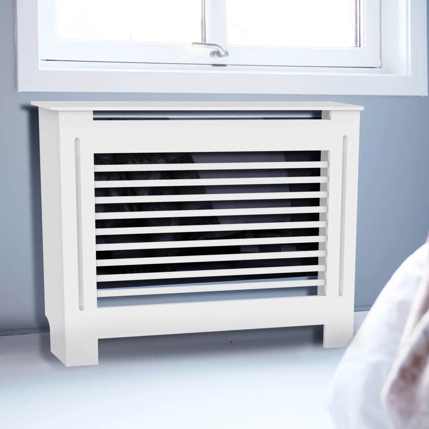 MDF Radiator Heat Cover Grey Grill Cabinet Wood Shelf Home Furniture Horizontal/Vertical Style