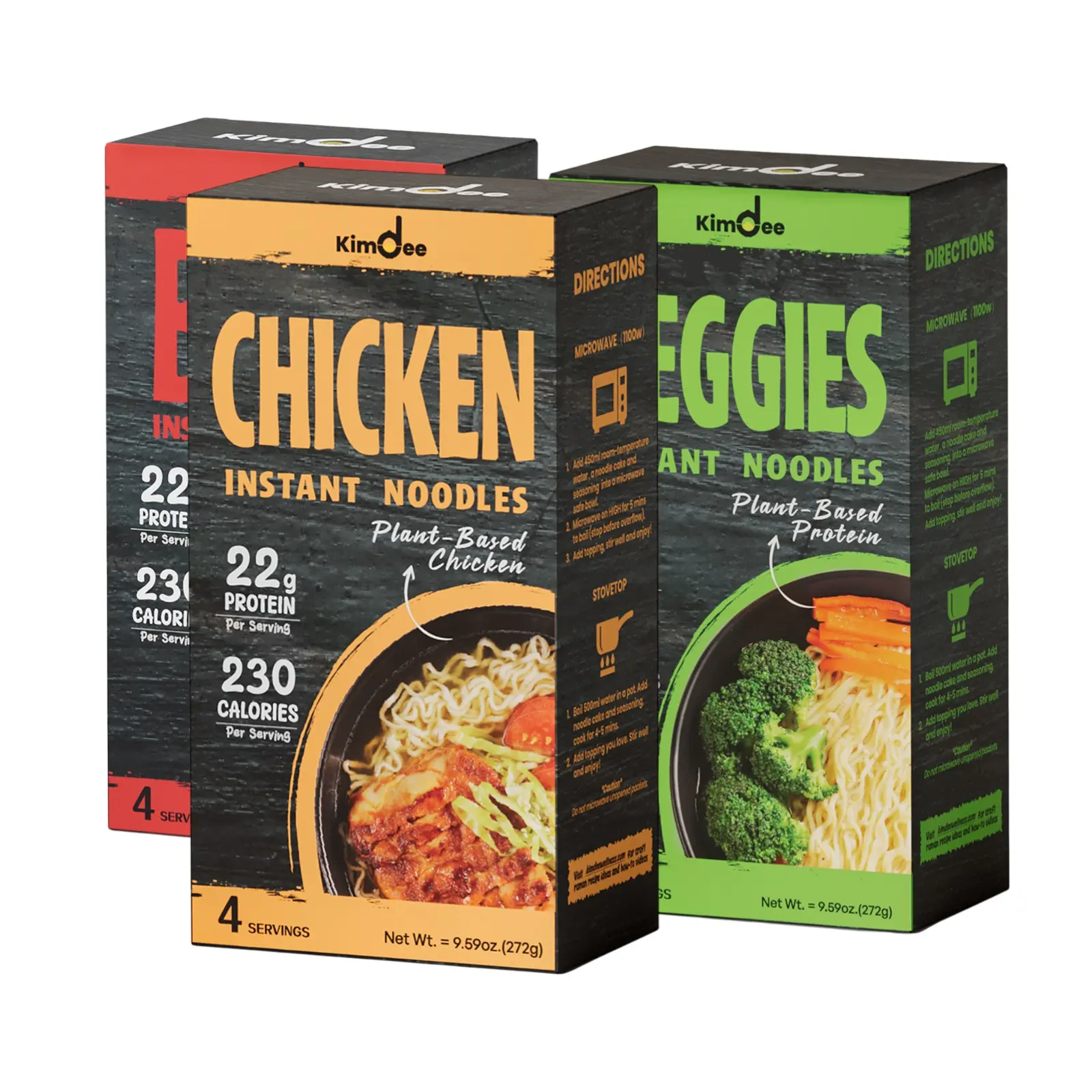 Kimdee High Protein Instant Ramen Noodles, Plant-Based Protein, Vegan, Low Carb, Not-Fried, Non-GMO - Variety