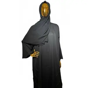 Black Abaya with Silver Sewings.