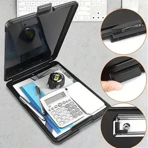 Clipboard with Hanging Hook Single Force Clip Writing Tablet Pad File Box Clipboard Box Durable Plastic Storage Foldable Covered Office Organizer Office Supplies