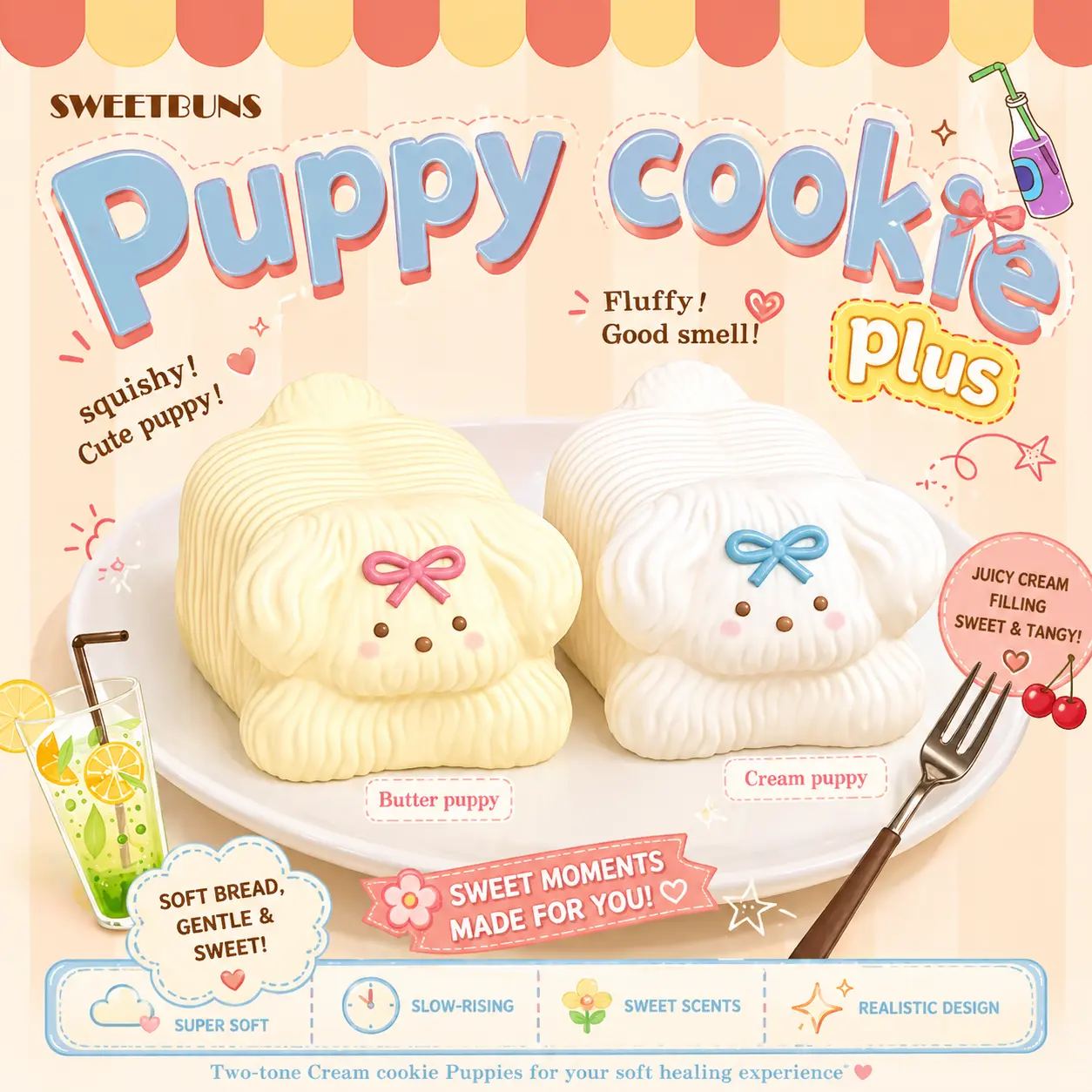 Squishy Stress Ball - Creamy Puppy Cookie Sweetbuns Slow Rising Toy, Stress Ball Squishies for Kids