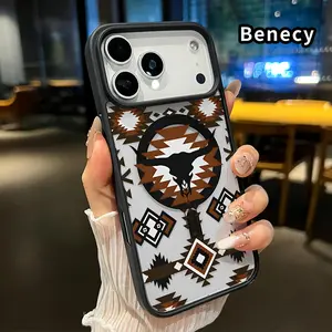 Magnetic Phone Case Supports Wireless Charging Case for iPhone 17 Pro Max 17 Air Bull Skull Pattern Pattern Non-Yellowing Shockproof Clear Slim Protective Softcase Transparent Acrylic Cover