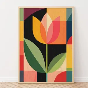 Mid Century Modern Tulip Print, Geometric Floral Wall Art, Scandinavian Style Botanical Poster | Unframed F