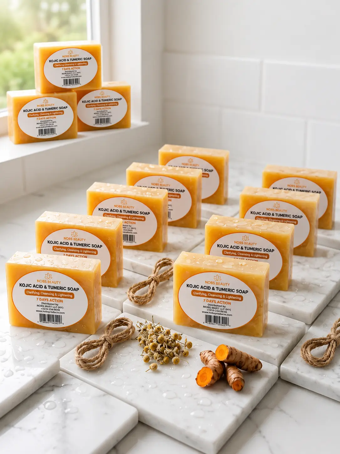 Kojic Acid and Turmeric Soap, Natural Brightening Cleanser for Daily Facial & Body Use (12 Bars)