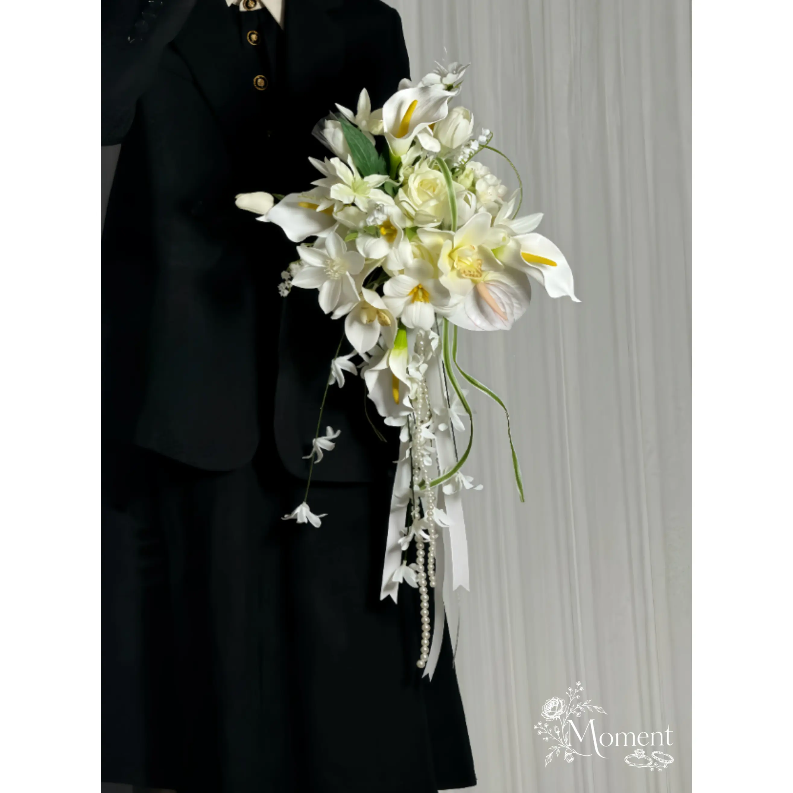 White Cascade Bridal Bouquet | Princess Dream Waterfall Wedding Flower Arrangement