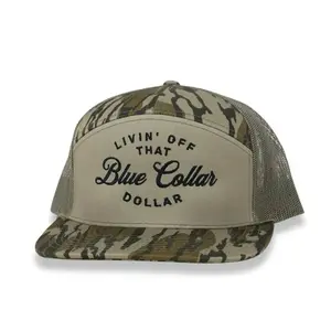 Blue Collar Dollar 7 Panel Hat | Structured Trucker Cap | Adjustable Snapback | Workwear Country Style | Unisex Fit