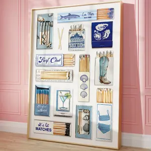 Vintage Blue Matchbox Poster, Trendy Matches Print, Retro Matchbook Wall Art, Funky Aesthetic Prints for Apartment