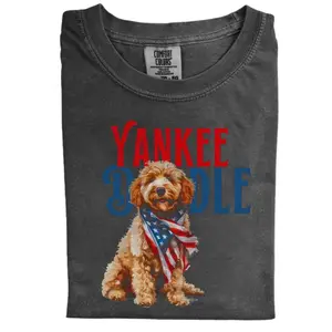 Yankee Doodle Goldendoodle Comfort Colors T-Shirt, Retro 4th Of July Independence Day Tee, Unisex Fit Design, Casual Streetwear, Gift for Dog Lovers