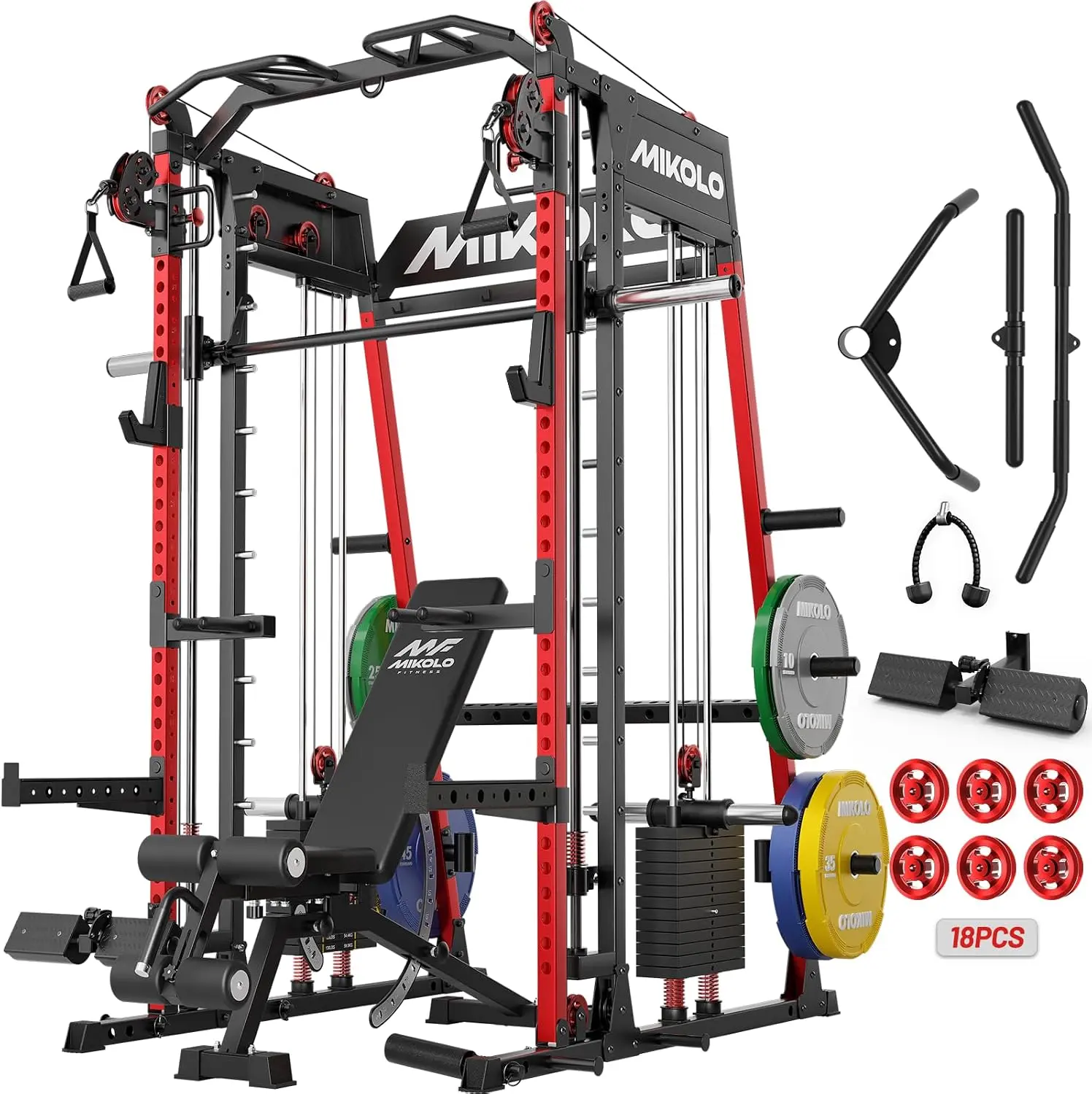 CGYMikolo M4 2.0 Smith Machine, All-in-One Home Gym Power Cage with LAT Pulldown & Cable Crossover, Squat Rack for Full Body Workouts