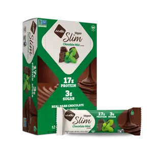 NuGo Slim Dark Chocolate Mint, 17g Vegan Protein, 3g Sugar, 6g Fiber, Low Net Carb, Keto Friendly, Gluten Free, 12 Count