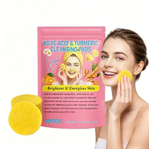 Turmeric Kojic Acid Gentle Glowing Facial Cleansing Pads - 1 Pack (40 Sheets), Sensitive & Acne-Friendly, Deep Cleans, Fades Blemishes, Brightens Tone, Smoothing, Softens Skin, Citrus-Infused, Summer-Use Anti-Imperfections Cleanser