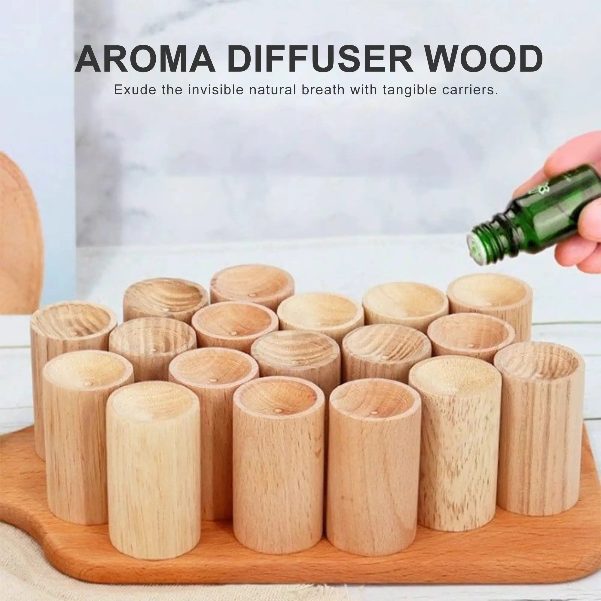6-Piece Charcoal Wooden Essential Oil Diffuser Set - Hand-Crafted Wick, Eco-Friendly Wood, Long-Lasting Scent Aroma Fragrance for Home Supplies, Party Gifts, Six Pieces