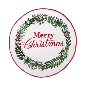 Merry Christmas Berry Wreath Round Pillow by Valerie Merry Christmas Berry Wreath Round Pillow by Valerie