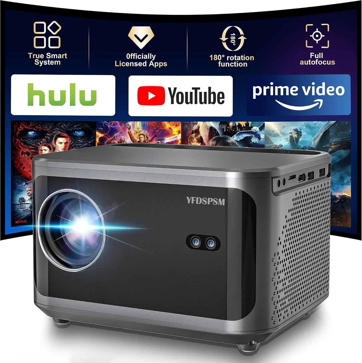 DEYSINN -Portable Dual-Source Android Projector Native 1080P Projector with WiFi and Bluetooth, 4K Support Mini Projector | Built-in APPS Smart Projector Auto Focus & Keystone Portable Outdoor Movie Projectors, Home Theater Bluetooth Mini Projector