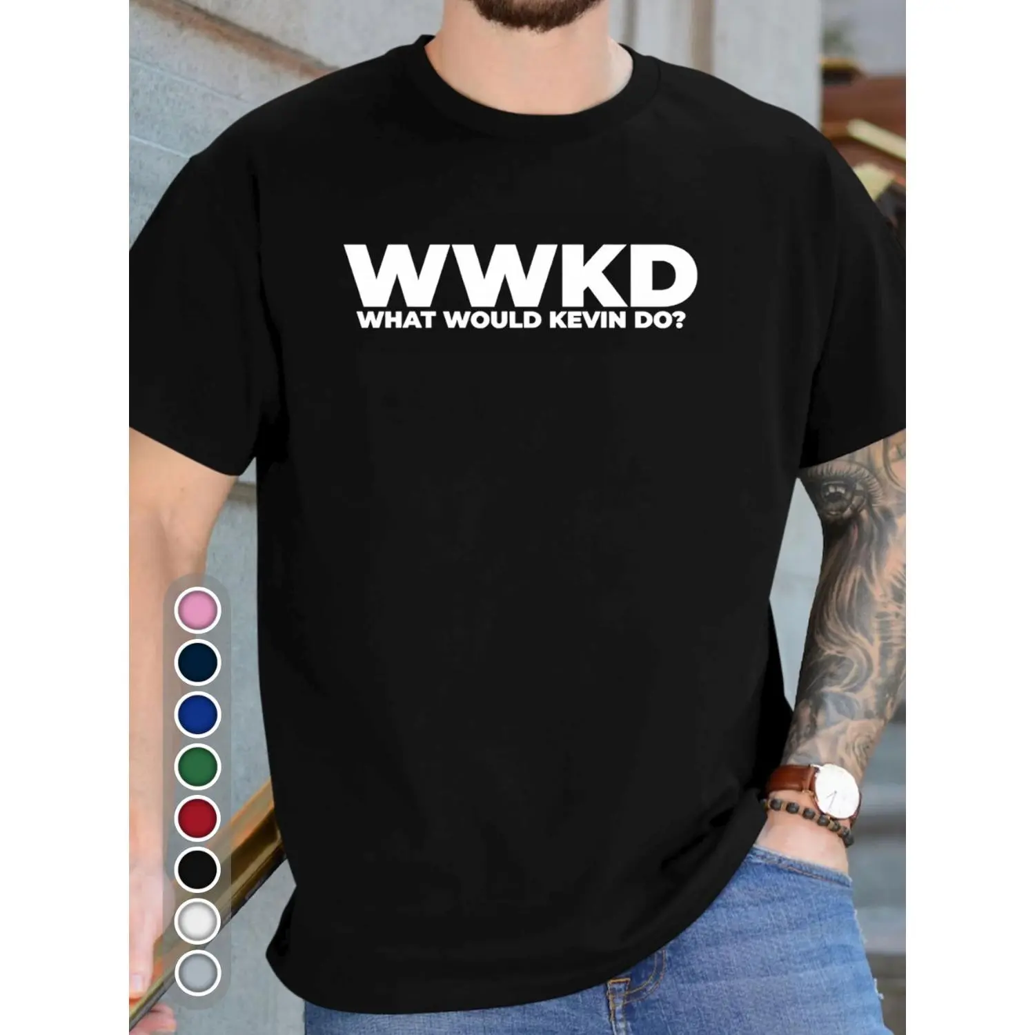 Small Funny Personalized Kevin Cotton T-shirt | Mens Unisex Adult Black Short Sleeve Classic Fit Crew Neck T-Shirt for Casual Sports Outdoor Street Style Valentine's Day Gift Suitable for Golf and Fishing Slight Stretch Fabric