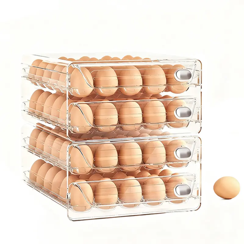 Mother's Day Gift | Large Stackable Egg Storage Box for Fridge & Kitchen | 60-Egg Capacity with Freshness Timer | Transparent Anti-Roll Egg Organizer