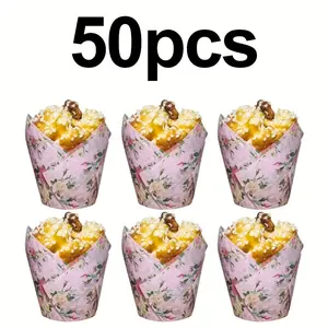 50 Counts High Temperature Resistant Tulip Cake Paper Cups, Muffin Cupcake Liners, Baking Tools, Bakeware for Oven & Microwave Safe Use, Baking Supplies