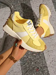 Fashion Vintage Women's Thick Sole Almond Shoes, Spring & Fall New Colorblock Sneaker Casual Walking Shoes, Comfortable Non-Slip Design, Low Top Sneakers