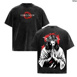 Forgiven Jesus Vintage Washed Oversized T-Shirt – Christian Graphic Tee, Praying Jesus Art Shirt, Washed Cotton Casual Streetwear, Unisex Top, Faith Inspired Apparel, Gift for Believers Crewneck Tropical Menswear Tshirt Man Soft