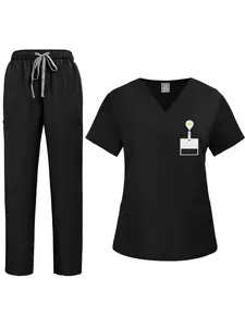 Men's Doctor Hand Brush Set Casual Short Sleeve Scrubs Set Doctor Nurse Work Uniform Solid Color Comfortable Workwear Unisex Hospital Working Scrubs