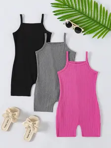 Baby Girls Colorblock Striped Halter One-Piece Set, Soft Knit Bodysuit, Three Pieces, Casual Slim-Fit Below-The-Knee, Ideal for Outdoor Activities
