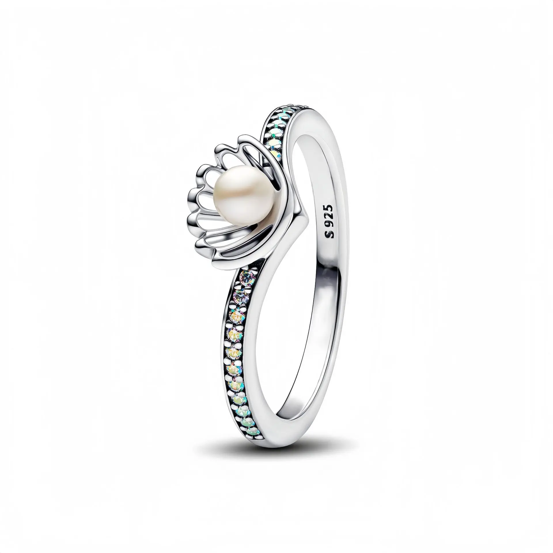 S925 Sterling Silver Princess Tiana Tiara Ring - Crafted, Comfortable Fit, 1 Size, Compatible with Charm Necklace, Female Anniversary Gift, One Size