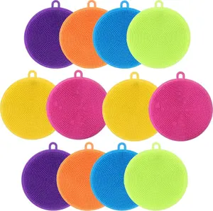 Silicone Dish Scrubber, 12 Count Silicone Sponge Dish Brush, Food Grade BPA Free Reusable Rubber Sponges Dishwasher Safe and Dry Fast, for Kitchen Dish Dishes Fruits Vegetables Washing and Cleaning.