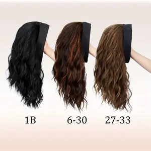 16" Curly Headband Wig for Women - Synthetic Water Wave Style, High-Temperature Fiber, Black Elastic Band, Versatile & Stylish for All Ethnicities, Hair Wig