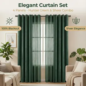Summer Vibes, 52x95 Inch 4pcs Blackout and Sheer Curtains for Living Room Bedroom Linen Blackout Curtains, Grommet Luxury Black Out Curtains for Windows Apartment L69 L12