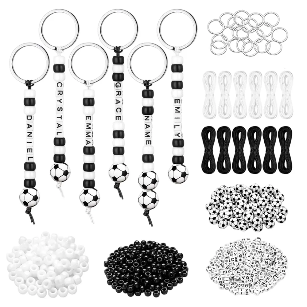 564 Pcs Soccer Keychain Making Kit DIY Soccer Bead Key Chain Craft Adjustable Sport Letter Bead Charm Sport Theme Party Favor Gift Backpack Accessories Holiday Decoration