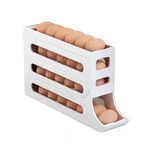 4 Layer Refrigerator Egg Holder, Automatic Rolling Egg Rack, Holds 30 Eggs, Kitchen Egg Storage Organizer, Stackable Fridge Organizer