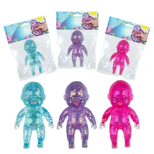 3Pcs Glitter Transparent Squishy Baby Doll Toys, Soft Stress Relief Squeeze Toys, Cute Decompression Gift for Kids